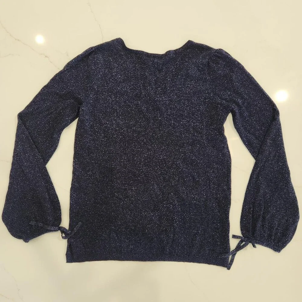 Worthington Sz M Sparkle Women Blouse Shirt Long Sleeve Blue Metallic Glam vneck - Picture 6 of 10